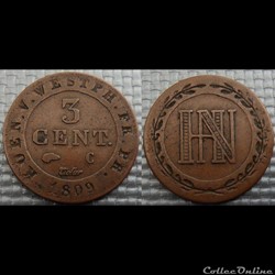 C3 3 Centimes Germanie Westphalie Jérome Napoléon