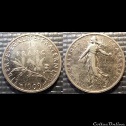 Ha 1 franc Semeuse 1909 23mm 5g