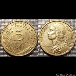 Cf 5 centimes Marianne 1968 17mm 2g