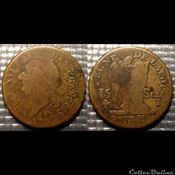 J10 Louis XVI faux en cuivre 15 sols 1792 I