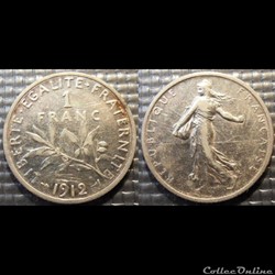 Ha 1 franc Semeuse 1912 23mm 5g