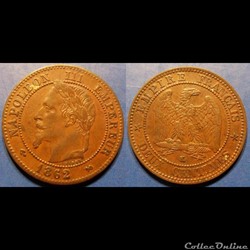 N-Napoleon III Empereur Deux centimes lauré 1862 K