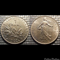Hg 1 franc semeuse 1962 24mm 6g