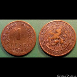 Pays Bas 1 cent 1882 variété 10 boucliers