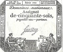 Assignat de cinquante sols Loi du 24 Janvier 1792 Saussay