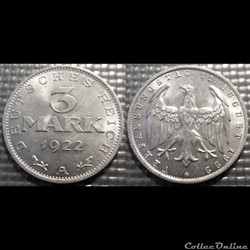 Allemagne 3 Mark 1922A