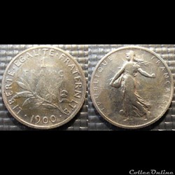 Ha 1 franc Semeuse 1900 23mm 5g