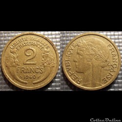 Jc 2 francs Morlon 1940 27mm 8g