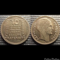 Lc 10 francs Turin grosse tête rameaux courts 1947 26mm 7g