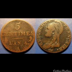 C-Directoire 5 Centimes Dupré An 4A