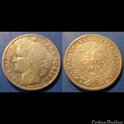 J-Gouv. Déf Nationale/Troisième République 50 Centimes Céres 1871 A