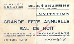 Paris - Grande Fête Annuelle et Bal de Nuit - Invitation - 19 Mai 1951
