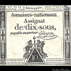 Assignat de dix sous Guyon Loi du 24 Octobre 1792