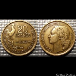 Mc 20 francs G. GUIRAUD 1953 23.5mm 4g