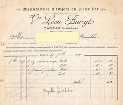 Vieux papiers: Tartas - Manufacture d'Objets en Fil de Fer 1919