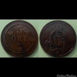 Suède 5 Ore 1874