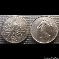 Kf 5 francs Semeuse 1962 29mm 12g