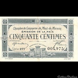 F1 50Cent Chambre de Commerce de Mont de Marsan Emission de la Paix avec 1921 au verso