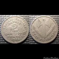 Jd 2 francs Bazor 1944 27mm 2.2g