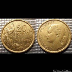 Mc 20 francs G. GUIRAUD 1950 23.5mm 4g