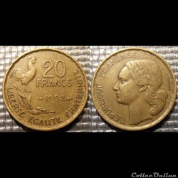 Mc 20 francs G. GUIRAUD 1952 23.5mm 4g