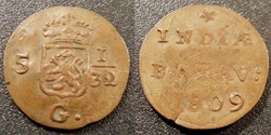 Inde Compagnie Unie des Indes Orientales République Batave 1/2 Duit 1809