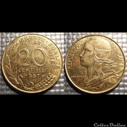 Ef 20 centimes Marianne 1987 23.5mm 4g