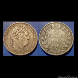 G-Louis Philippe 5 Francs 1846 A tête laurée second type "I" plus éloigné