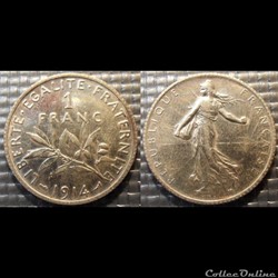Ha 1 franc Semeuse 1914 23mm 5g