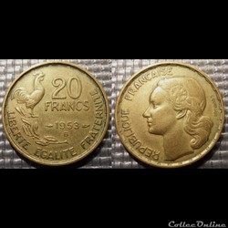 Mc 20 francs G. GUIRAUD 1953 B 23.5mm 4g