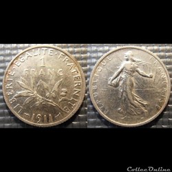 Ha 1 franc Semeuse 1911 23mm 5g