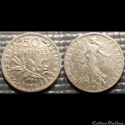 Ga 50 centimes Semeuse 1908 18mm 2.5g