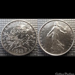 Kf 5 francs Semeuse 1963 29mm 12g