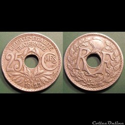 Fd 25 centimes EM Lindauer 1923 24mm 5g décalage Av/Rev 15°