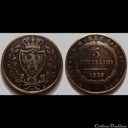 Italie Sardaigne 5 Centésimi 1826