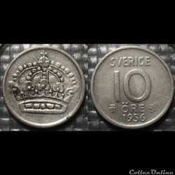 Suède 10 Ore 1956 TS