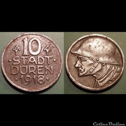 q- MN etr Germany Dûren 10 Pfennig 1918