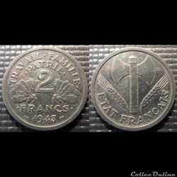 Jd 2 francs Bazor 1943 27mm 2.2g