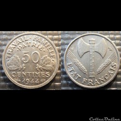 Gd 50 centimes Bazor 1944 C 18mm 0.7g faible 0.8g fort