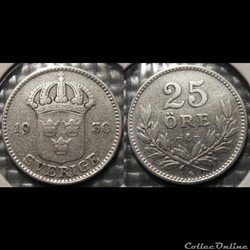 Suède 25 Ore 1930 G