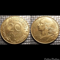 Ef 20 centimes Marianne 1990 23.5mm 4g