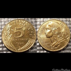 Cf 5 centimes Marianne 1990 17mm 2g