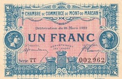 G2 1Fr Chambre de Commerce de Mont de Marsan Délibération du 16 Mars 1922
