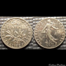 Ga 50 centimes Semeuse 1909 18mm 2.5g