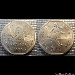 Jg 2 francs semeuse 1979 26.5mm 7.5g