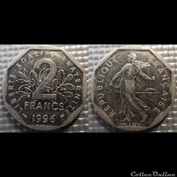 Jg 2 francs semeuse 1996 26.5mm 7.5g