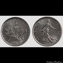 Kg 5 francs Semeuse 1986 29mm 10g