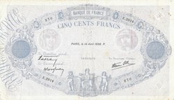 500 Francs Bleu et Rose type 1888 modifié 14 Avril 1938
