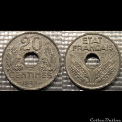 Eb 20 centimes Etat Français 1942 24mm 3.5g