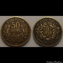 Tunisie 50 Centimes 1921 Torche